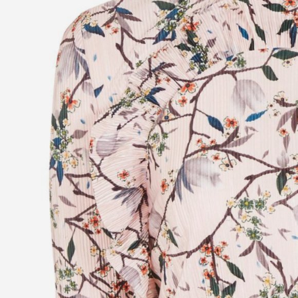 Topshop Print Ruffle Plissé Top - Picture 8 of 13